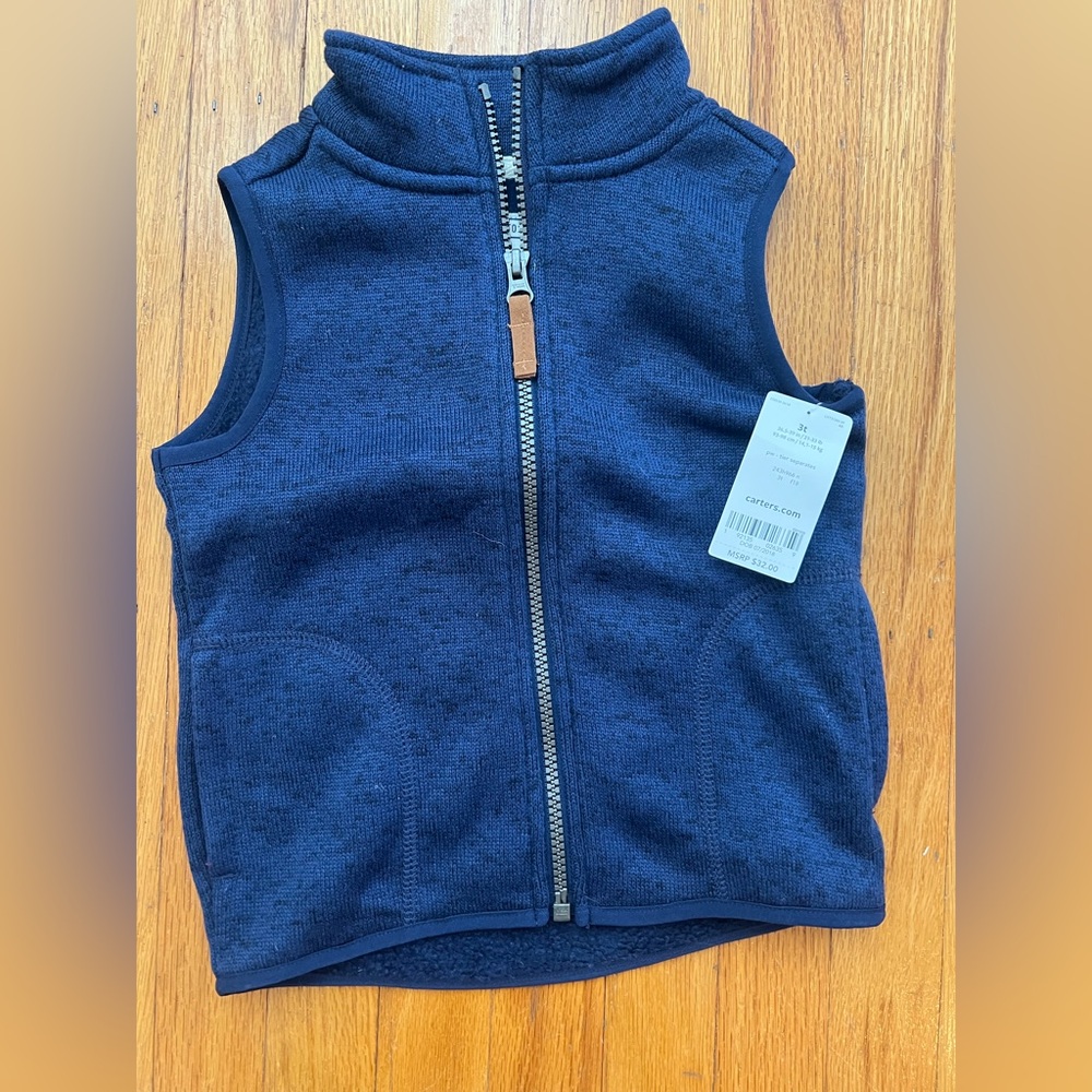 NWT- boys Carter's Dark Blue zip up vest size 3T